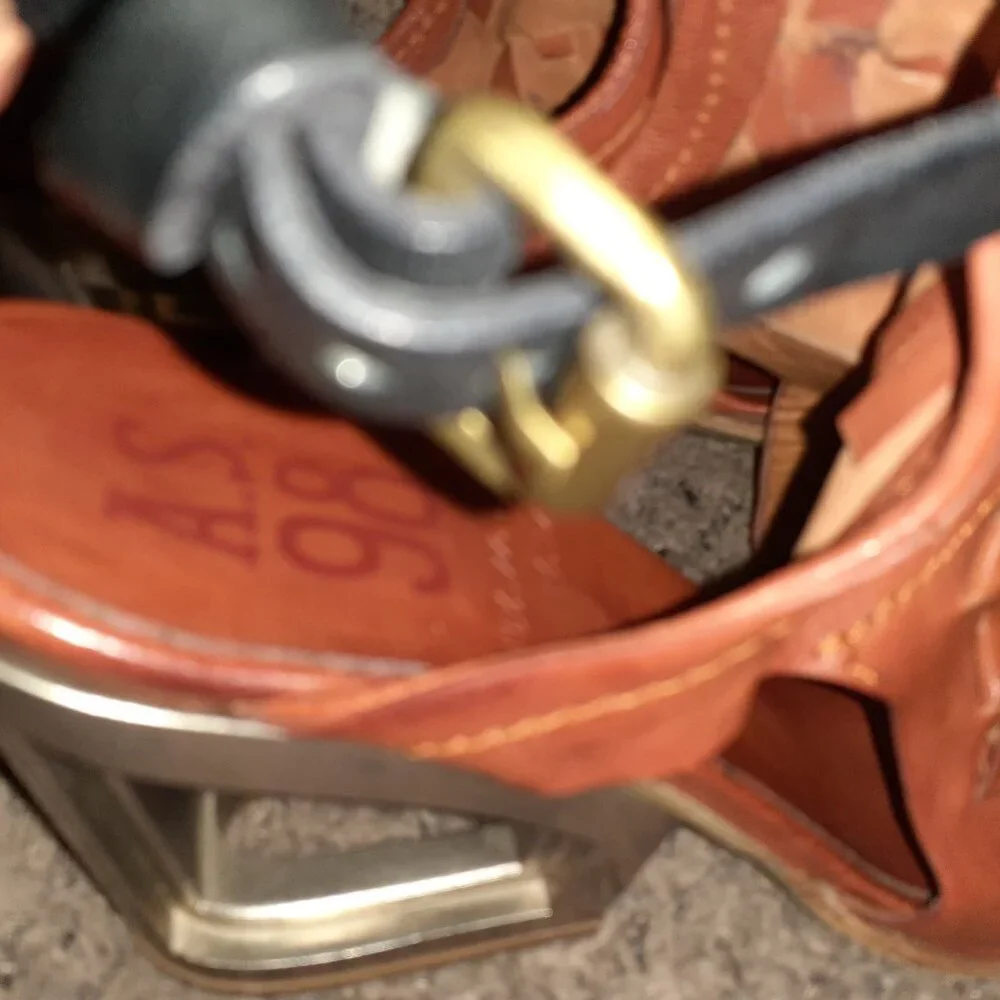 A.S.98 POLARIS-Chestnut Leather/Black Straps Gladiator/Cage Sanda-Sz37-Near Mint - Picture 8 of 9